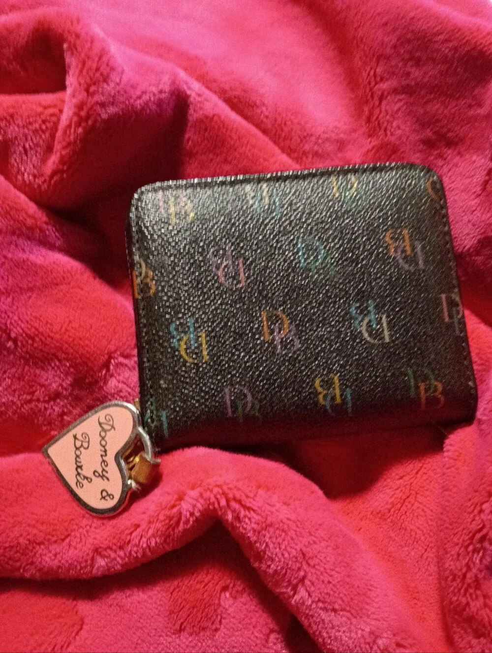 Dooney & Bourke Rainbow Zipper Black Rainbow DB Logo Zip Card Wallet